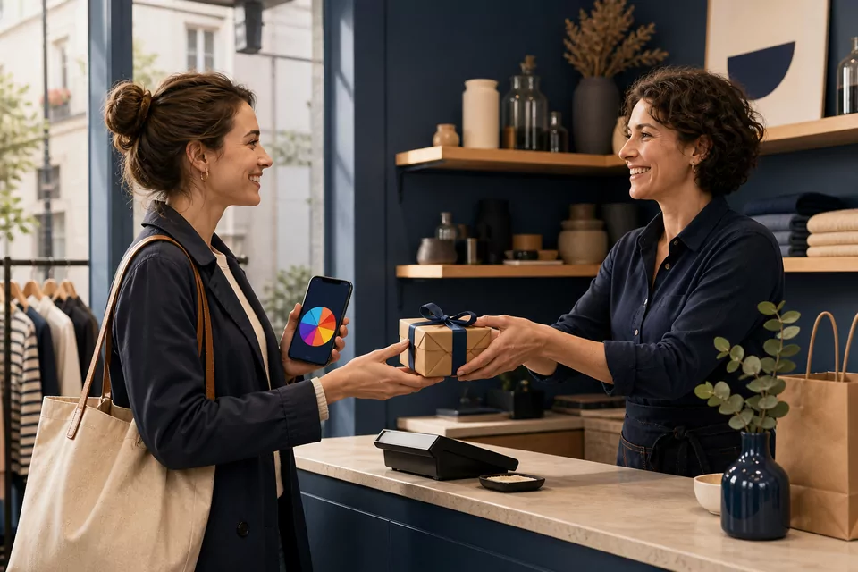 Cliente revenant chercher son cadeau dans un commerce de proximité